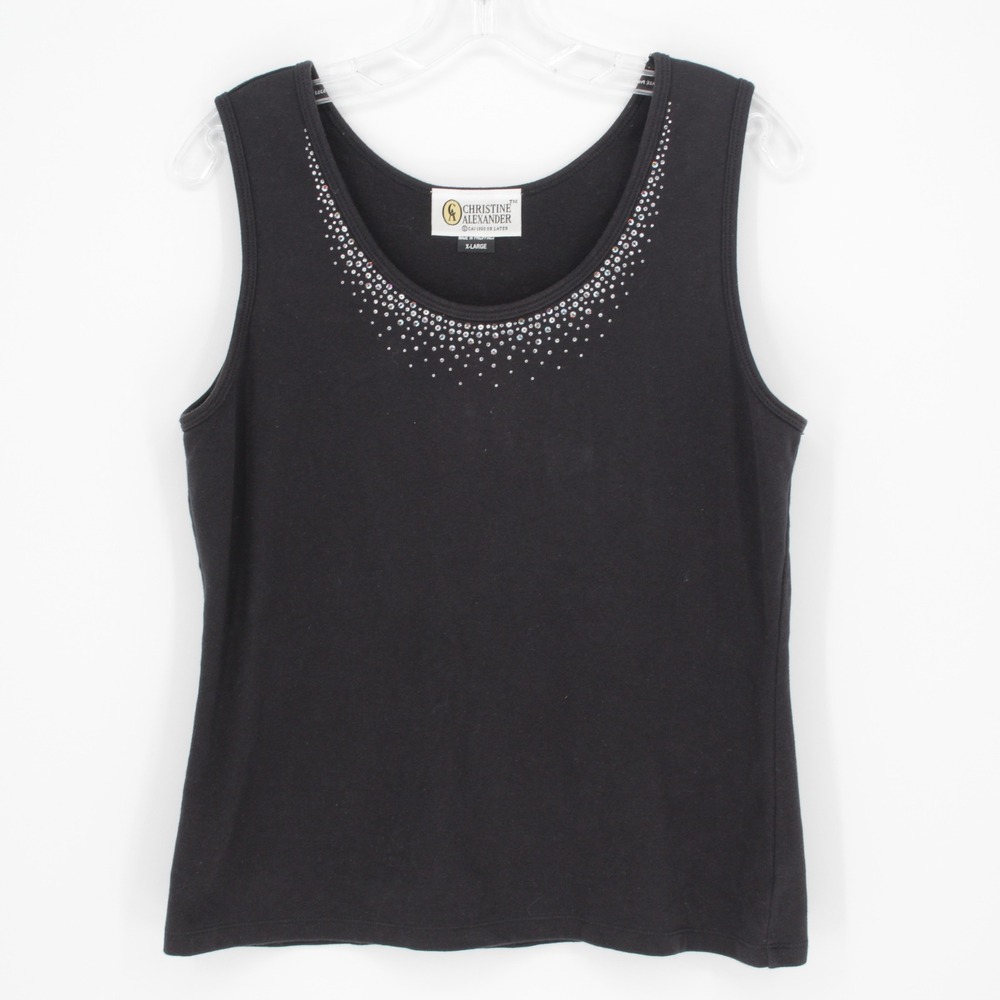 Christine Alexander Vintage Women's Black Rhinestone Tank Top Size XL